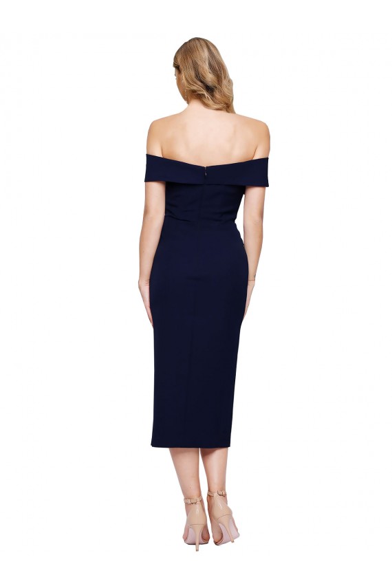Cheapest Midi Length Short Crepe Cocktail Prom Dress / Homecoming Dress with Side Split UK
