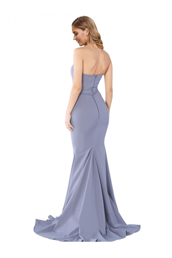 Cheapest Long Strapless Sweetheart Sweep Train Crepe Prom Dress with Low Back UK