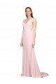Cheapest Deep V-Neckline and Back Long Sweep Train Crepe Prom Dress with Shoulder Straps UK
