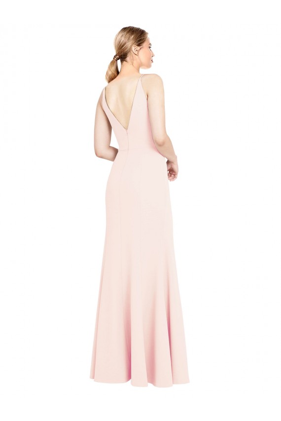 Cheapest Slim A-Line V-Neck Long Stretch Crepe Prom Dress with V-Back UK
