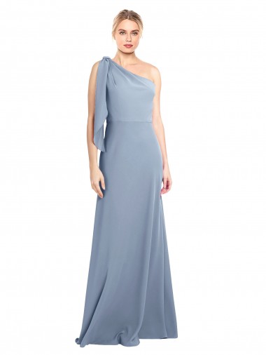 Cheapest Draped Flutter Sleeves One Shoulder Stretch Crepe Prom Dress UK