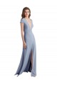 Cheapest Plunging V-Neck Cap Sleeves Stretch Crepe Prom Dress with Front Slit UK