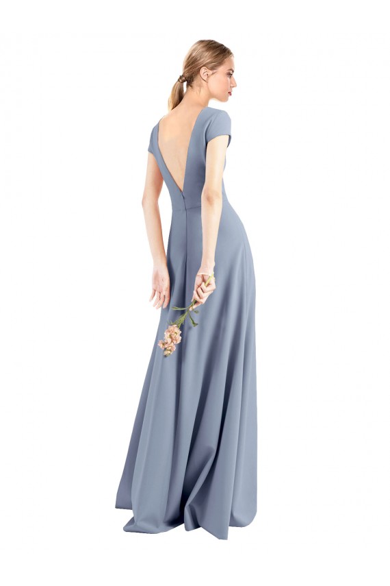 Cheapest Plunging V-Neck Cap Sleeves Stretch Crepe Prom Dress with Front Slit UK