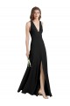 Cheapest Sleek Halter V-Neck Long A-Line Stretch Crepe Prom Dress with Front Slit UK