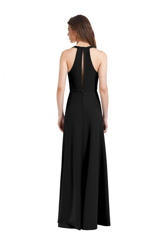 Cheapest Sleek Halter V-Neck Long A-Line Stretch Crepe Prom Dress with Front Slit UK