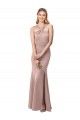 Cheapest Long Floor Length High Neck Fit and Flare Stretch Crepe Prom Dress with Side Slit UK