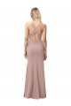 Cheapest Long Floor Length High Neck Fit and Flare Stretch Crepe Prom Dress with Side Slit UK