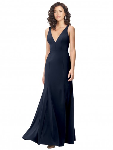Cheapest Classic V-Neck Long Stretch Crepe Prom Dress with V-Back UK