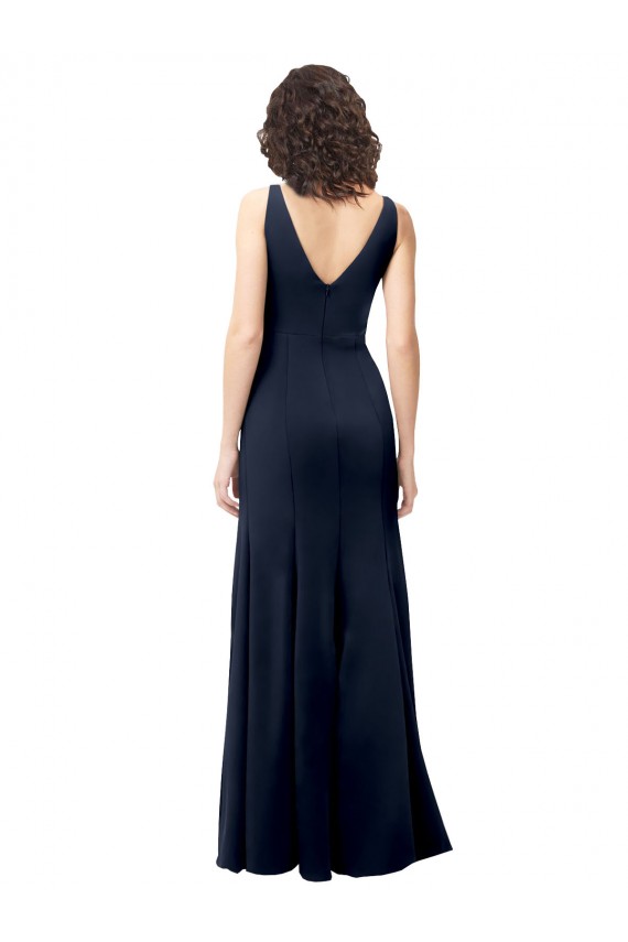 Cheapest Classic V-Neck Long Stretch Crepe Prom Dress with V-Back UK