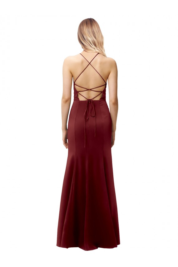 Cheapest Fit and Flare Halter Neckline Stretch Crepe Prom Dress with Strappy Back UK