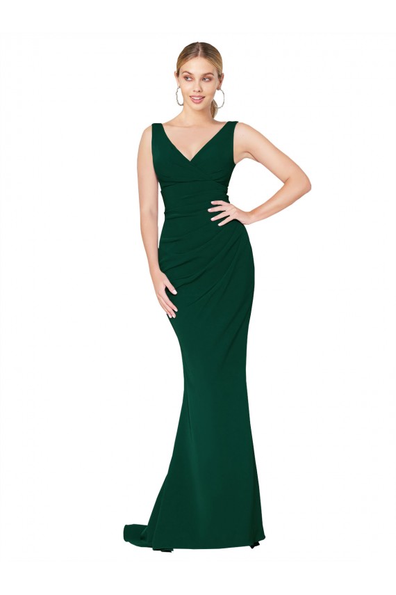 Cheapest V-Neck Floor Length Long Crepe Mermaid Prom Dress UK