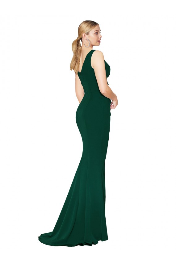 Cheapest V-Neck Floor Length Long Crepe Mermaid Prom Dress UK
