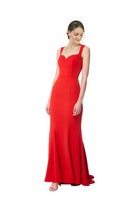 Cheapest Long Chapel Train Fishtail Maxi Crepe Prom Dress with Sweetheart Neckline UK