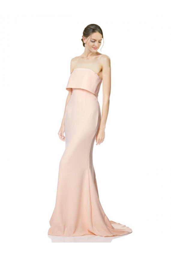 Cheapest High Neck Strapless Long Crepe Maxi Prom Dress with Overlay UK
