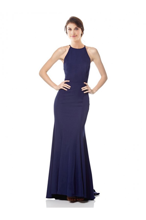 Cheapest High Neck Fishtail Crepe Prom Dress with Open Back Detail UK