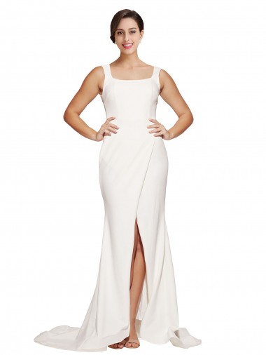 Cheapest Square Neck Long Sheath Sweep Train Crepe Prom Dress  UK