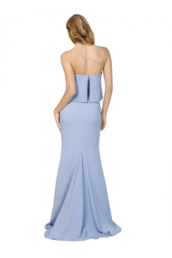 Cheapest Strapless Full Length Crepe Prom Dress with Bodice Overlay UK