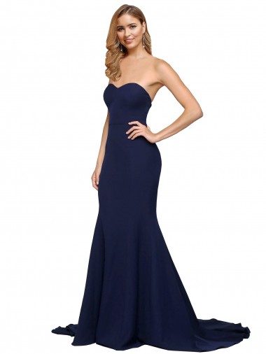Cheapest Fit and Flare Sweetheart Long Crepe Prom Dress with Sweep Train UK