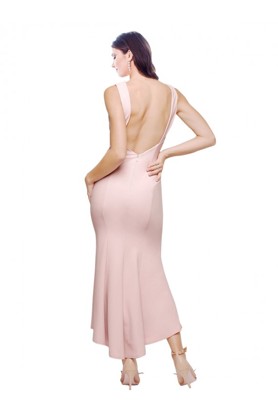 Cheapest High Neck Low V-Back Midi Length Crepe Cocktail Dress / Prom Dress UK