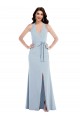 Cheapest Open Back Halter Maxi Crepe Prom Dress with Draped Bow UK
