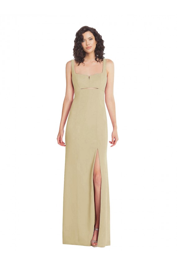 Cheapest Wide Strap Slash Cutout Empire Crepe Prom Dress with Front Slit UK
