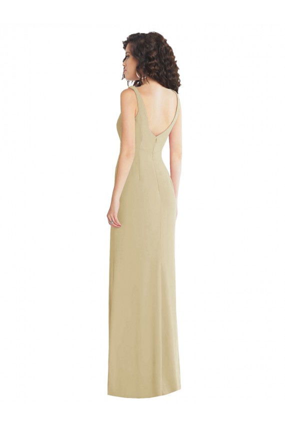 Cheapest Wide Strap Slash Cutout Empire Crepe Prom Dress with Front Slit UK