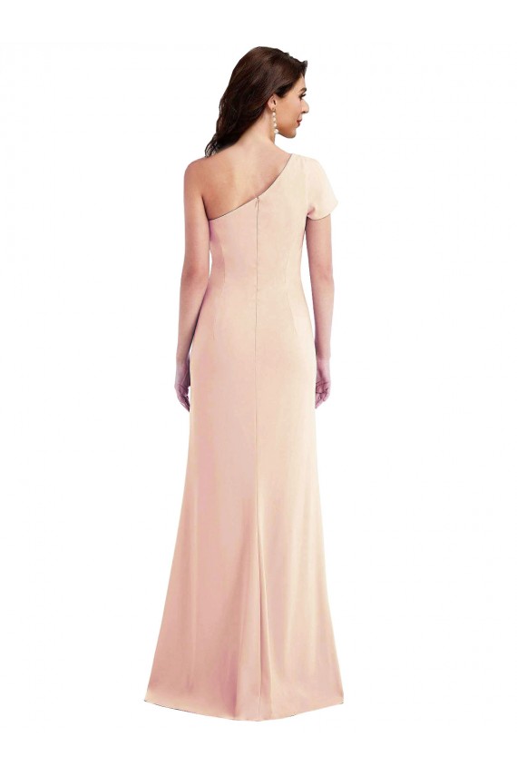 Cheapest One Shoulder Cap Sleeves Trumpet Crepe Prom Dress with Front Slit UK