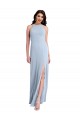 Cheapest Fit and Flare High Neck Crepe Prom Dress with Side Slit UK