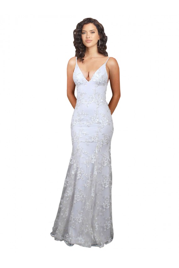 Cheapest V-Neckline Backless Floral Patterned Sequin Formal Prom Dress UK
