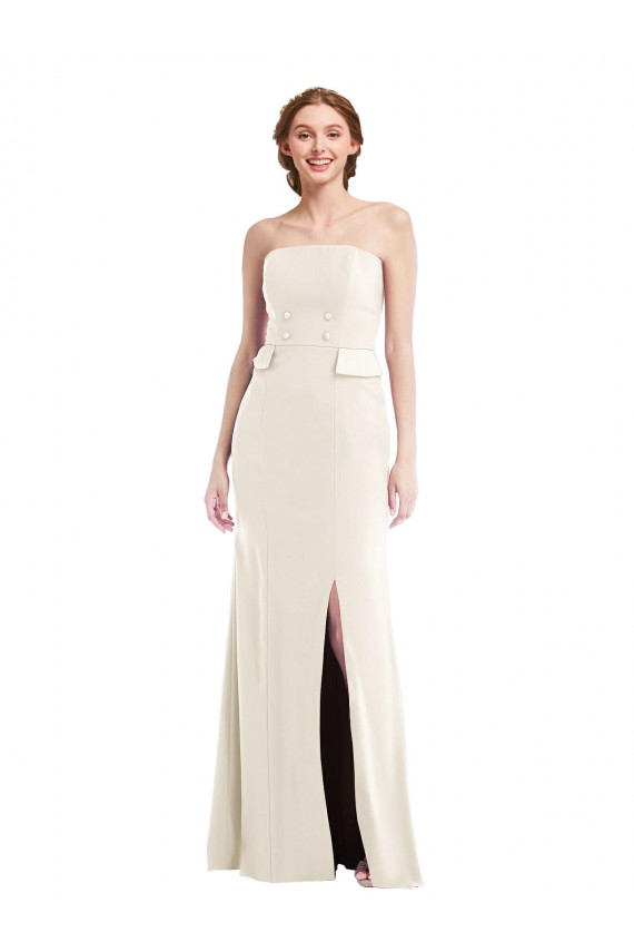 Cheapest Long Strapless Tuxedo Maxi Prom Dress with Front Slit & Pockets UK