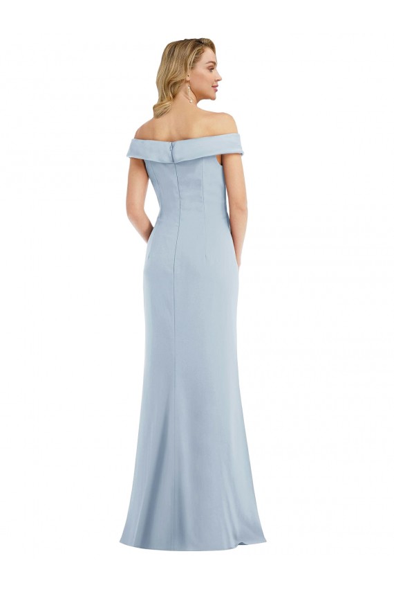 Cheapest Off the Shoulder Tuxedo Maxi Prom Dress with Front Slit UK