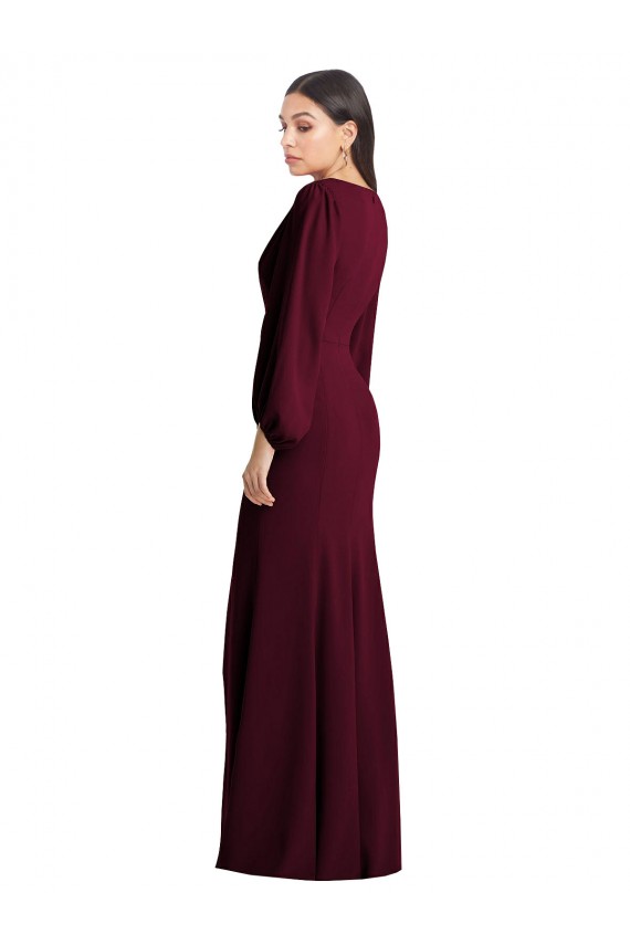 Cheapest Long Puff Sleeve V-Neck Trumpet Maxi Prom Dress UK