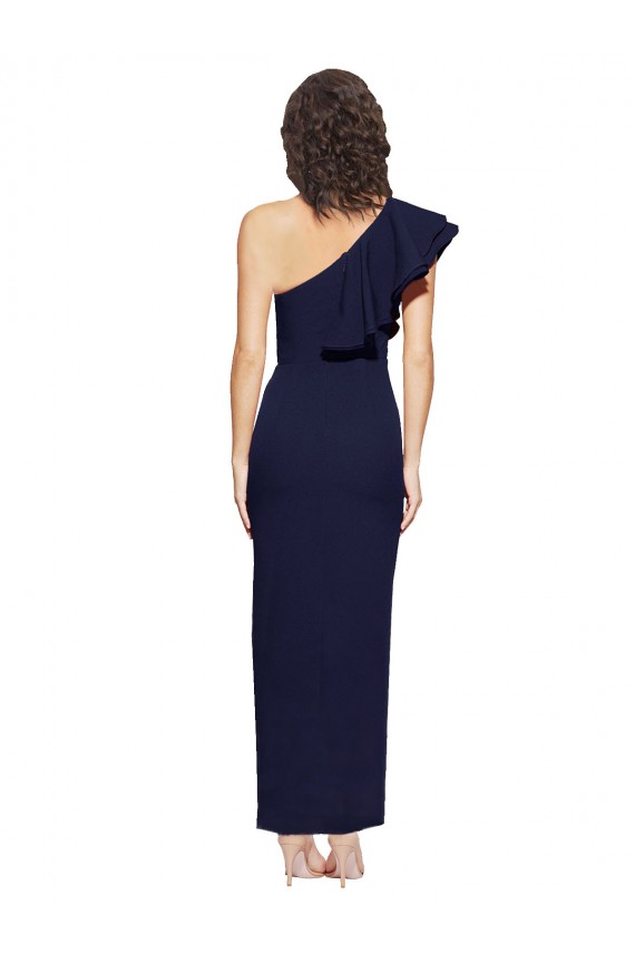 Cheapest Ruched Floor Length Long Crepe Prom Dress with Shoulder Ruffles UK