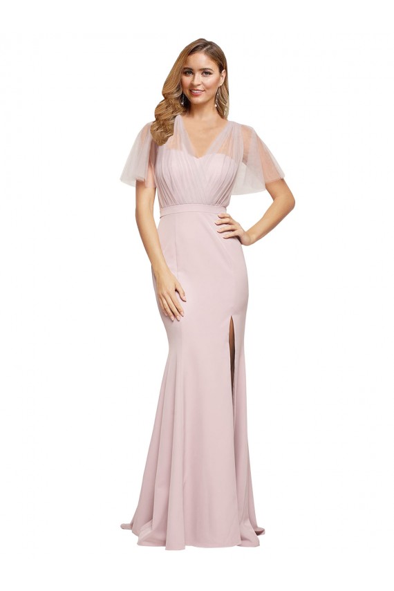 Cheapest Crepe Long Sweetheart Neckline Prom Dress with Tulle Overlay Shoulders UK
