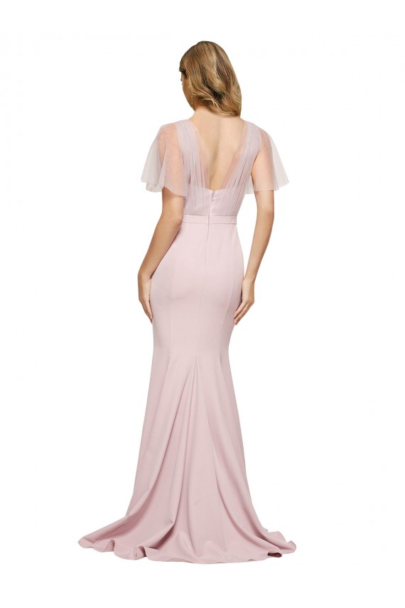 Cheapest Crepe Long Sweetheart Neckline Prom Dress with Tulle Overlay Shoulders UK