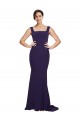 Cheapest Square Neck Long Sweep Train Crepe Prom Dress with Thick Straps UK