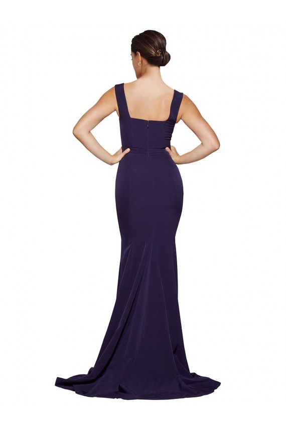 Cheapest Square Neck Long Sweep Train Crepe Prom Dress with Thick Straps UK