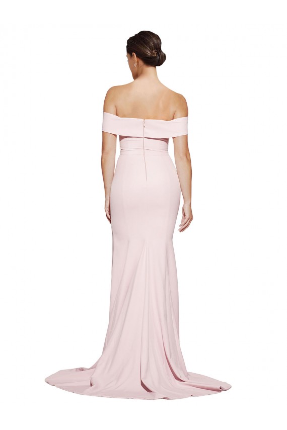 Cheapest Off Shoulder Long Crepe Prom Dress with Straight Neckline and Side Split UK