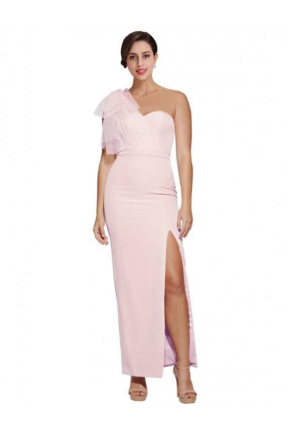 Cheapest One Shoulder Tulle Overlay Sweetheart Neckline Long Crepe Prom Dress with Thigh Split UK