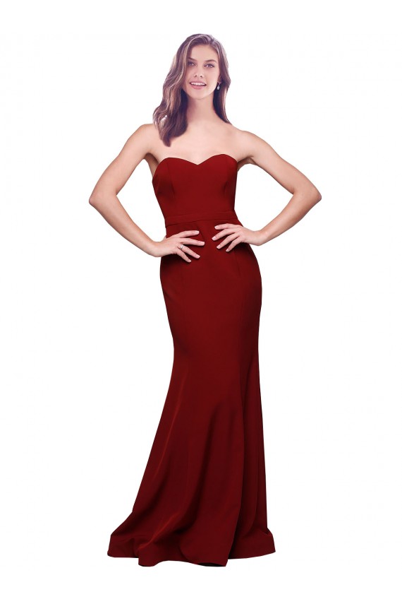 Cheapest Long Full Length Sweetheart Slim Crepe Prom Dress with Strapless Bodice UK