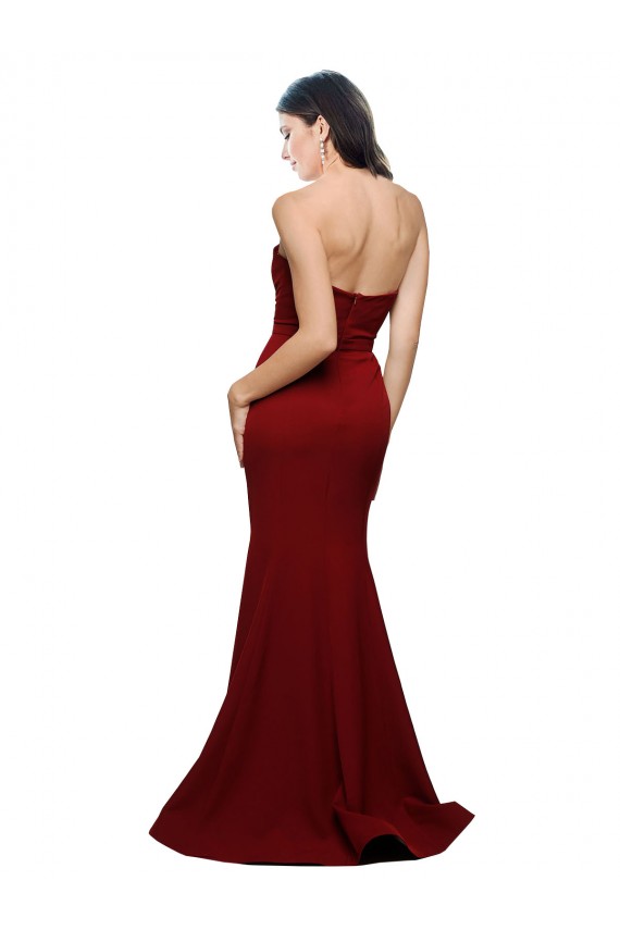 Cheapest Long Full Length Sweetheart Slim Crepe Prom Dress with Strapless Bodice UK