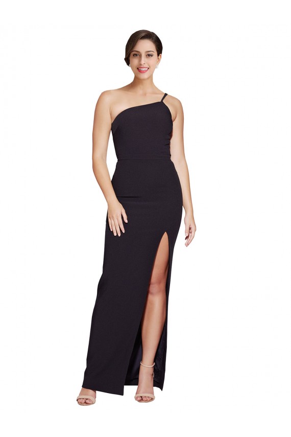 Cheapest Long Floor Length Crepe Prom Dress with Side Split and One Strap UK
