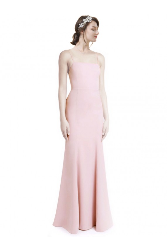 Cheapest Square Neck Criss Cross Open Back Slim Crepe Prom Dress with Spaghetti Straps UK