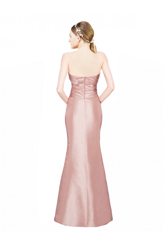Cheapest Long Strapless Stretch Satin Prom Dress with Pleats and Low Back UK