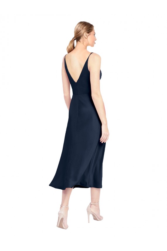 Cheapest V-Neck Midi Length Short Stretch Satin Cocktail Prom Dress / Homecoming Dress V-Back UK