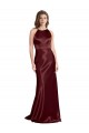 Cheapest High Neck Halter Long Sleeveless Stretch Satin Prom Dress with Strappy Back UK
