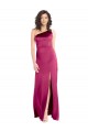 Cheapest Sleek One Shoulder A-Line Long Stretch Satin Prom Dress with Spaghetti Straps Back UK