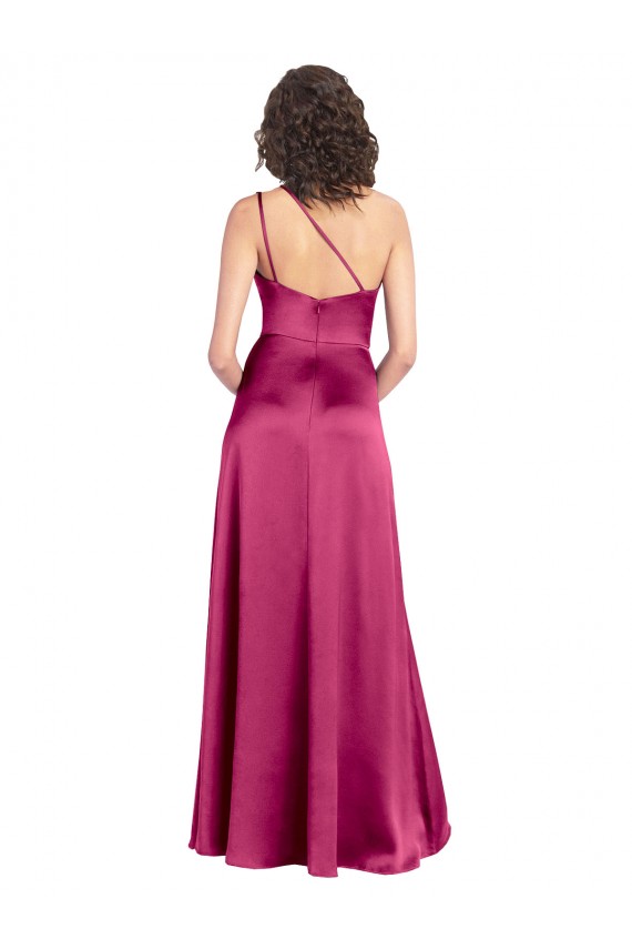 Cheapest Sleek One Shoulder A-Line Long Stretch Satin Prom Dress with Spaghetti Straps Back UK
