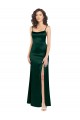 Cheapest Long Slim Scoop Neck Stretch Satin Prom Dress with Open Back UK