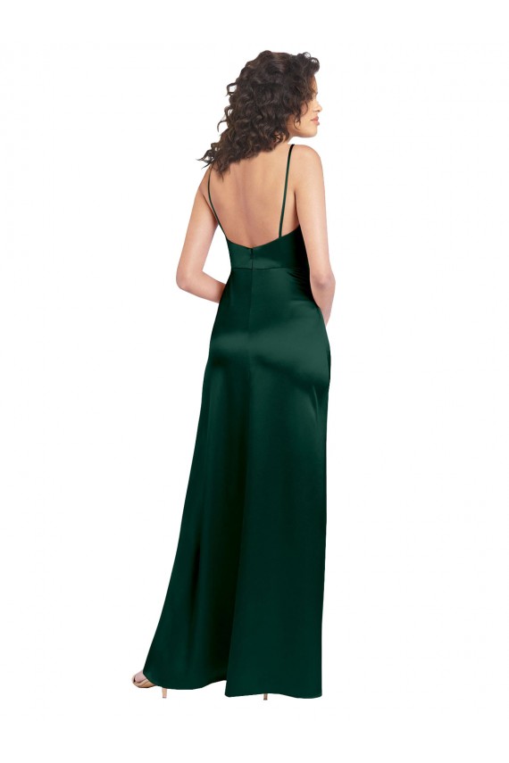 Cheapest Long Slim Scoop Neck Stretch Satin Prom Dress with Open Back UK